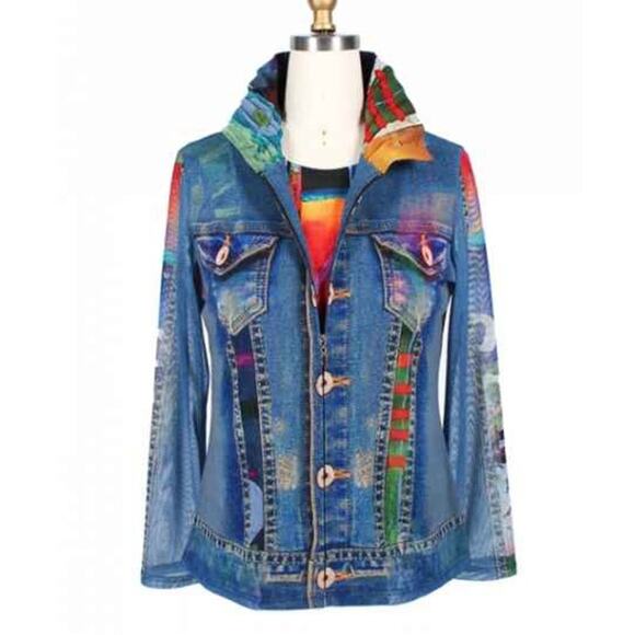 DAMEE “DENIM & ABSTRACT” PRINT MESH JACKET SET - Picture 1 of 10